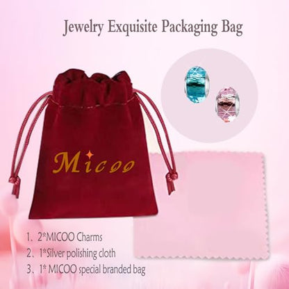 MICOO 925 Sterling Silver Charms for Bracelets,Fashion DIY Dangle Pendants Beads Simulated Birthstone Charms,Birthday Gifts for Women - color: 2 Pale blue and Pink Charms