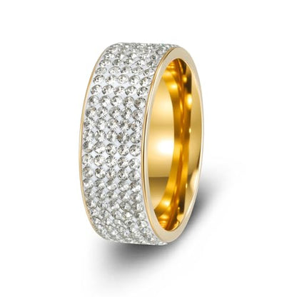 Multi Row Rhinestone Stainless Steel Band Ring Jewelry for Women | Multi rows shiny rhinestones, durable stainless steel, stylish band, ideal birthday holiday gift jewelry for women - color: golden