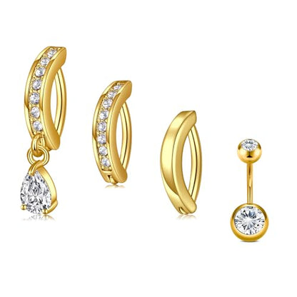 Briana Williams Belly Button Ring Belly Rings Belly Button Piercing Gold Belly Button Ring for Women Clicker Belly Ring Belly Piercing Stainless Steel 14g 10mm Blley Navel Rings Piercing Jewelry - color: D4 -4pcs, gold