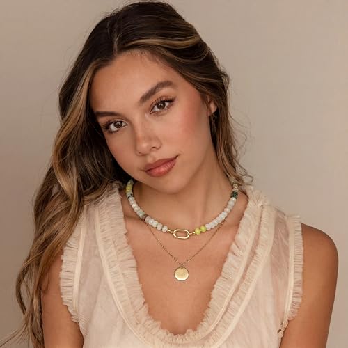 CONRAN KREMIX Colorful Stone Beaded Necklace for Women,Natural Gemstone Bead Choker Necklaces Boho Summer Beach Layering Necklace Jewelry Gift for Women - color: Colourful-B