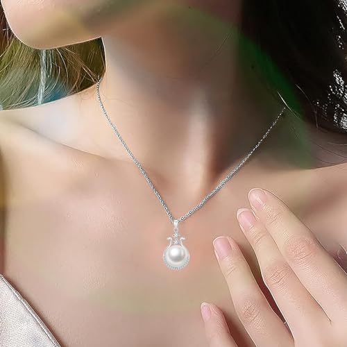 Pearl Necklace for Women, 11-11.5mm Single Freshwater Cultured Pearl Pendant, 18K Gold Plated 925 Sterling Silver Jewelry, Genuine Premium AAA Top Grade Real Pearl, Anniversary Christmas Birthday Gifts for Women Mom Wife - color: White Gold