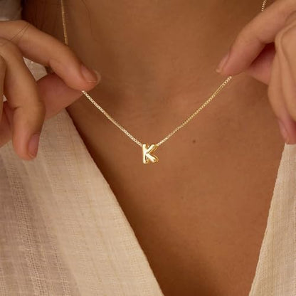 14K Gold Plated Bubble Letter Necklace, Tarnish Free and Waterproof Dainty Initial Necklace for Women, Trendy Personalized Gold Jewelry Gift for Her - color: Gold, style: K