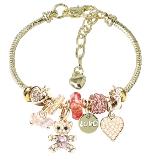 DS Charm Bracelets for teen girls exquisite cute cartoon friendship bracelet Gold Stainless Steel Bangle birthday Gift box Adjustable little girls kids jewelry holiday gifts - style: GOLD-9