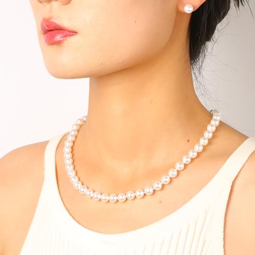 White Faux Pearl Jewelry Set for Women & Girls, Necklace Bracelet Earrings | Hand Knotted Craftsmanship, Glass Material, Daily Elegant Outfit, Gift - style: 17inch