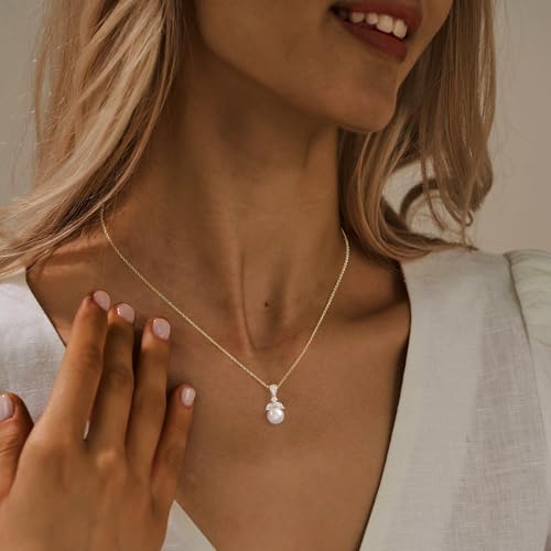Pearl Necklaces for Women,Dainty Gold Pendant Necklaces Waterproof Jewelry | 14K Gold Plated Pearl Necklaces,Dainty Elegant Wedding Necklace,Small Cute Adjustable Minimalist Necklace,Non Tarnish Jewelry - color: GOLD-8