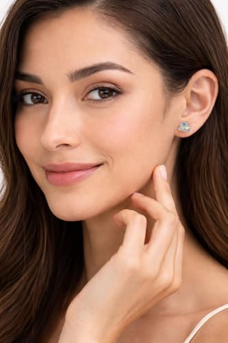 Gempires Wire Wrapped Raw Gemstone Stud Earrings for Women, Birthstone | Handmade wire-wrapped raw gemstone stud earrings — choose from stones and birthstones, artisan raw crystals on gold. - style: Aquamarine