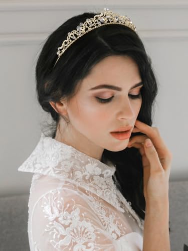SWEETV Wedding Tiaras and Crowns, Rhinestone Bridal Crown Princess Tiara Headpieces for Women - color: Gold