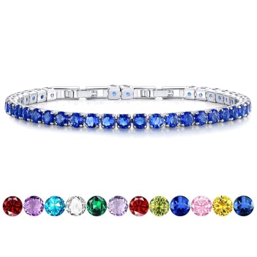 HEEYA Birthstone Silver/Gold Plated Tennis Bracelets, Adjustable 4mm CZ Tennis Bracelets for Women, Fashion Jewelry Wedding Gift Size 6.8 inch+1 inch Extender - color: 12 December Tanzanite