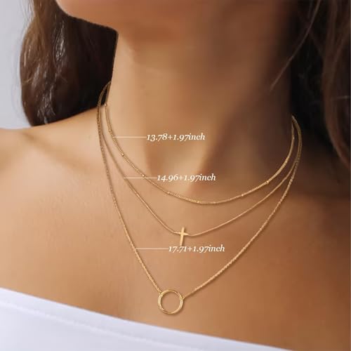 Gold Neklace Stack Dainty Gold Herringbone Necklace for Women Layered Paperclip Chain Necklaces Rhinestone Drop Simple Jewelry Gifts for Women - color: B3：cross pendant