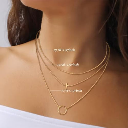 Gold Neklace Stack Dainty Gold Herringbone Necklace for Women Layered Paperclip Chain Necklaces Rhinestone Drop Simple Jewelry Gifts for Women - color: B3：cross pendant