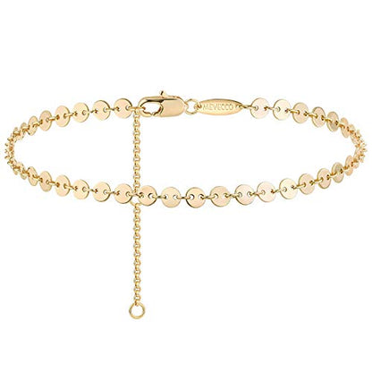 MEVECCO Anklet for Women Gold Chain 14K Gold Plated Dainty Boho Beach Summer Simple Foot Jewelry Ankle Bracelet - style: Coin