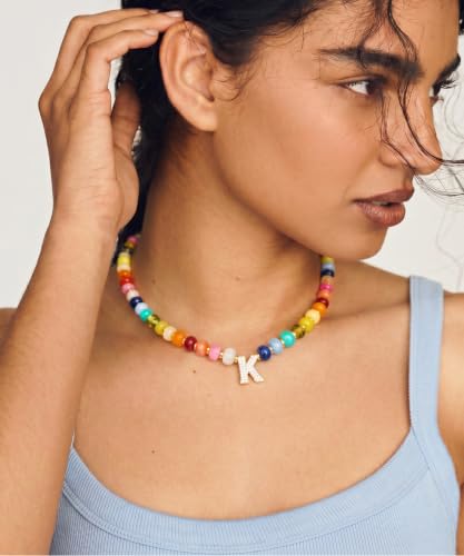 Colorful Beaded Initial Necklace for Women - Colorful Letter A-Z Necklaces, 14K Gold Plated Zirconia Bubble Letter Charm, Women Gold Jewelry Personalized Birthday Gifts - color: K
