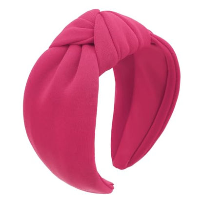 YISSION Hot Pink Knotted Headband Wide Headbands for Women Non Slip Head Band Fashion Top Knot Hairband Hair Accessories for Women Girls - color: Hot Pink