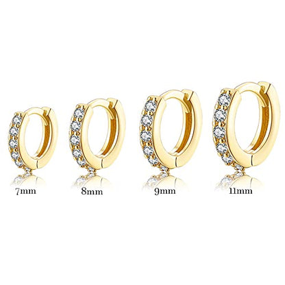 Cubic Zirconia Pave Cz Hoop Earrings Huggie Tiny Mini Small for Cartilage Sterling Silver Gold Plated 11mm 9mm 8mm 7mm Hoop Earrings - style: Gold-8mm Inner Diameter