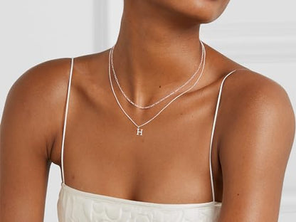 MBW Dainty Silver Layered Initial A-Z Pendant Necklaces for Women Thin | Simple Waterproof 925 Silver Plated Necklace Figaro Choker Monogram Name Jewelry Set Personalized - color: Silver InitIal NK-H