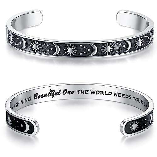 SAM & LORI Personal Bracelets for Teens/Women-Inspirational Jewelry Gifts (Various Designs) for Daughter/Sister/Mom/Friends-Adjustable Bracelet in a Pretty Gift Box - style: Sun Moon- Keep shining...
