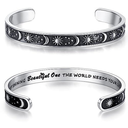 SAM & LORI Personal Bracelets for Teens/Women-Inspirational Jewelry Gifts (Various Designs) for Daughter/Sister/Mom/Friends-Adjustable Bracelet in a Pretty Gift Box - style: Sun Moon- Keep shining...
