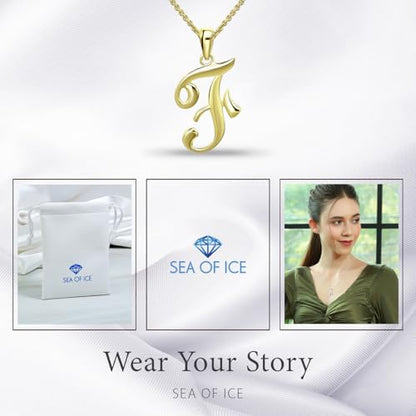 SEA OF ICE Letter Initial Necklace, Alphabet Letter Pendant Necklace, Sterling Silver, Gold, Rose Gold Necklace for Women, Elegant Initial Necklaces, Personalized Custom Women's Necklaces - color: Yellow Gold - F