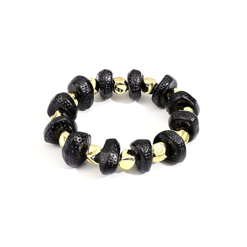 GOOJIDS Simple Beaded Gold Plated Bangles Bracelet Chunky Bamboo Tube Curved Stacking Clear Acrylic Colorful Beads Stretchable Gold Plated Bracelets Set For Women - color: D-Black&Gold Bracelet