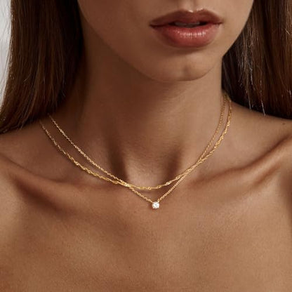 Tewiky Dainty 14k Gold Plated/Silver Cubic Zirconia Necklaces for Women, Simple CZ Jewelry Necklaces Trendy Gifts - color: Gold layer chain CZ