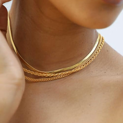 CONRAN KREMIX Waterproof Gold Necklace Layered Necklaces for Women Non Tarnish,14k Gold Plated Stainless Steel Dainty Stack Thin Chain Necklace Set for Women Gifts Jewelry - color: Gold-12