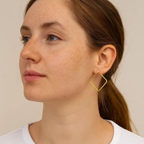 Hoop Earrings for Women - 18K Gold Plated Copper Minimalist Jewelry, Hypoallergenic Lightweight Design Fashion Statement Accessories for Daily Wear & Gifts - size: 34mm