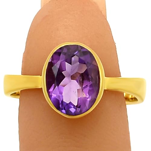 18K Gold Filled Non-Tarnish Ring for Women – Oval Multi Gemstone Solitaire Band – Classic Birthstone Jewelry for Everyday Wear - color: Amethyst