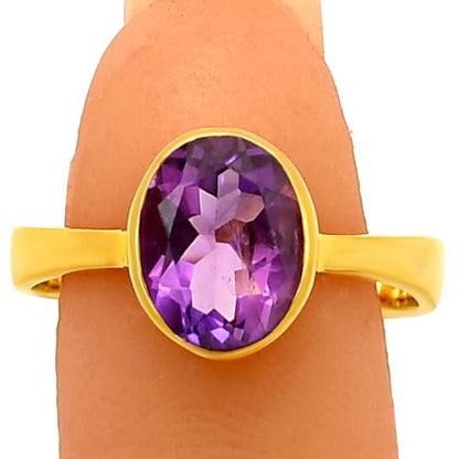 18K Gold Filled Non-Tarnish Ring for Women – Oval Multi Gemstone Solitaire Band – Classic Birthstone Jewelry for Everyday Wear - color: Amethyst