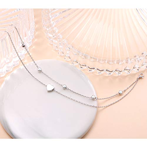 Flyow Anklet for Women S925 Sterling Silver Adjustable Foot Beaded Heart Charm Ankle Bracelet Anklets Jewelry - style: heart charm 10+1