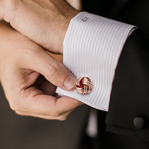 HAWSON Metal Cufflinks and Tie Clip Set for Men Novelty Cuff Links and Tie Bar Gifts for Wedding Level,Football, Musical Symbols Designs - color: Rose Gold Knot