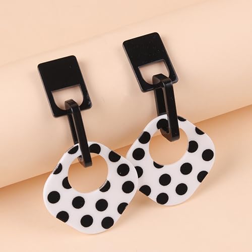 Handmade Lightweight Retro Polka Dot Square Hollow Round Dangle Drop Earrings Unique Chic Resin Geometric Stud Earrings For Women - style: white 1