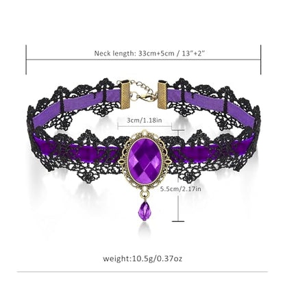 AILUOR Punk Rock Wedding Party Handmade Black Lace Choker, Gothic Retro Lolita Beads Chain Vampire Pendant Necklace for Women Halloween - color: Purple