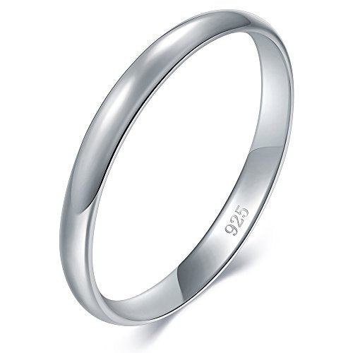 BORUO 925 Sterling Silver Ring| 14K Gold Plated Waterproof Stacking Rings| Plain Dome Tarnish Resistant Comfort Fit Wedding Band Gifts for Special Occasions 1.5mm 2mm 3mm Band Size 4-12 - color: 2mm Sterling Silver