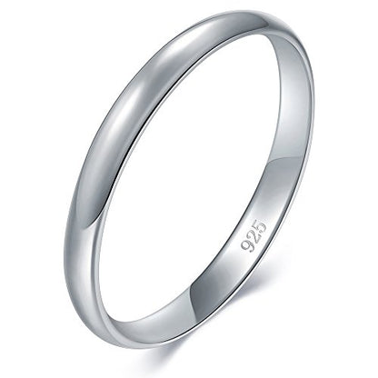 BORUO 925 Sterling Silver Ring| 14K Gold Plated Waterproof Stacking Rings| Plain Dome Tarnish Resistant Comfort Fit Wedding Band Gifts for Special Occasions 1.5mm 2mm 3mm Band Size 4-12