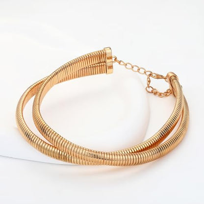Chunky Gold Choker Necklace for Women, 14K Gold Plated Snake Chain Statement Necklace Triple Twsited Layered Choker Necklaces Jewelry Gifts - style: 2 LAYER/14K GOLD