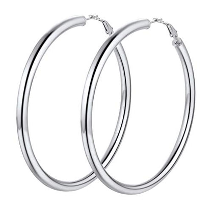 PROSTEEL Chunky Hoop Earrings for Women 14K Gold Plated/Black/Silver | 20/30/40/50/60/70/80mm Stainless Steel Thick Big Round Hoop with Waterproof and Non Tarnish Trendy Jewelry with Gift Box - color: 1. Silver, size: 80MM