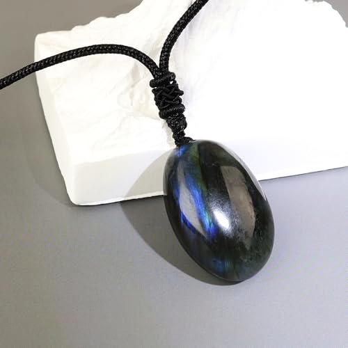Anjiucc Natural Gemstone Tree of Life Black Obsidian/Golden Obsidian Pendant Necklace for Male and Female Necklace - color: Labradorite