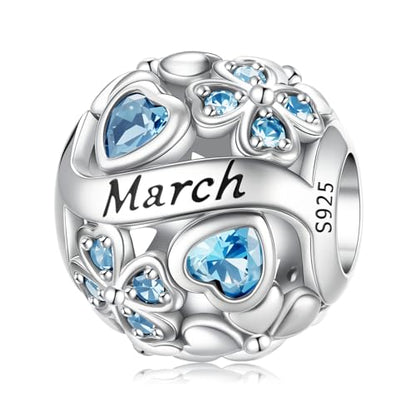 HappyStar 925 Sterling Silver Four Leaf Clover Bead Charm with Cubic Zirconia Birthstone Charms for Bracelets Dangle Pendant Compatible Pandora Bracelets Lucky Charm Birthday Gift - color: 3-March Birthstone Bead