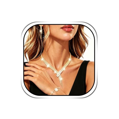 Sixexey Rhinestone Bridal Jewelry Set Prom Necklace Earrings Sparkly Wedding Jewelry Accessories for Women - color: Gold