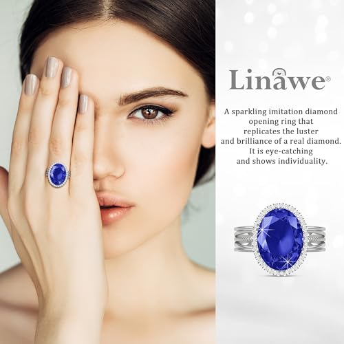 Linawe Costume Jewelry Adjustable Cocktail Ring for Women | Copper, Rhinestone, Cubic Zirconia, Oval, Fake Diamond, Crystal, Stone, Birthstone, Gemstone, Big, Chunky, Statement - color: White Navy