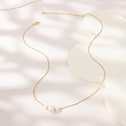 Gold Pearl Necklaces for Women Trendy, 14K Gold Plated Dainty Necklace Simple Single Double Layered Pearl Pendant Necklaces for Women Wedding Birthday Jewelry Gifts - color: 2-Three-Pearl-Gold