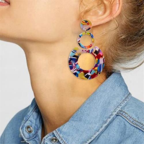 ONLYJUMP Acrylic Dangles Drop Earrings for Women Exaggerated Lightweight Colorful Bohemian Rectangle Circle Geometric Resin Statement Earrings