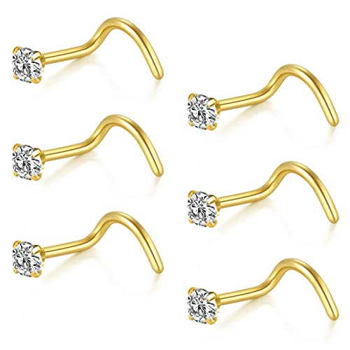 Briana Williams 20G Nose Screw Studs - Surgical Steel Nose Rings, 1.5mm, 2mm, 2.5mm CZ Inlaid Opal Nostril Piercing Jewelry - color: A -gold, 2.5mm clear CZ