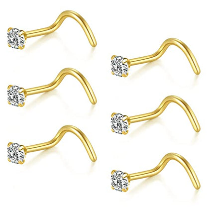 Briana Williams 20G Nose Screw Studs - Surgical Steel Nose Rings, 1.5mm, 2mm, 2.5mm CZ Inlaid Opal Nostril Piercing Jewelry - color: A -gold, 2.5mm clear CZ
