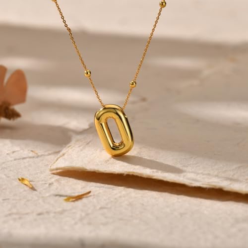 LUCA SMITH 2-Piece Initial Necklaces for Women, Dainty Balloon Bubble A-Z Letter Necklace Set, Name Letter Alphabet Pendant Layered Choker Necklaces Personalized Jewelry Gift - color: Gold bubble letter necklace, style: Initial Set-O