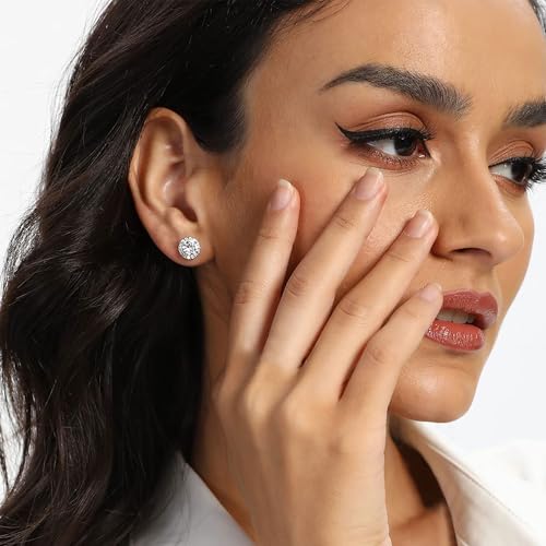 MDFUN Halo Stud Earrings 18K Gold Plated Round/Square/Heart/Teardrop Cubic Zirconia Earrings Set for Women - color: A-Round/Teardrop