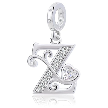925 Sterling Silver Letter Charms for Pandora Bracelets Silver Letter A Alphabet Charm Initial Dangle Charms Beads Jewelry Gift for Women - style: Dangle Letter Charm Z