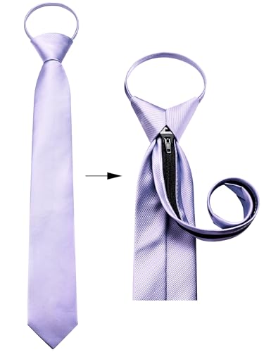 GUSLESON 3.15"（8cm） Mens Pre-tied Adjustable Zipper Tie Solid Necktie for Business and Wedding - color: Light Purple