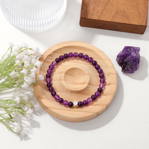 Raicegs 4 6 8MM Beaded Bracelets Healing Crystal Bracelet for Women Men Natural Stone Handmade Stretch Bracelet Reiki Spiritual Jewelry - color: Amethyst, size: 6mm