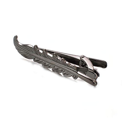 Yoursfs Feather Tie Clip For Men Stylish Tie Bar Metal Clasp Necktie Pin Business Wedding Clamp - style: black